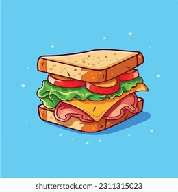 Sandwich Food Floating Cartoon Vector Icon Illustration. Food Object Icon Concept Isolated Vector. Flat Cartoon Style