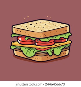 Sandwich Food Floating Cartoon Vector Icon Illustration.Food Object Icon Concept Isolated Vector.Flat Cartoon Style.