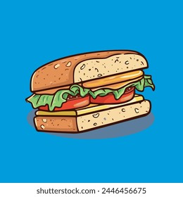 Sandwich Food Floating Cartoon Vector Icon Illustration.Food Object Icon Concept Isolated Vector.Flat Cartoon Style.