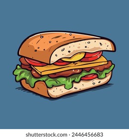 Sandwich Food Floating Cartoon Vector Icon Illustration.Food Object Icon Concept Isolated Vector.Flat Cartoon Style.