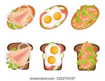 Sandwich food healthy breakfast toast bread isolated set. Vector design graphic illustration
