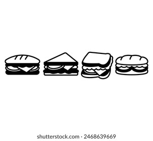 Sandwich Food Icons Vektorgrafik Design Symbol Schwarz Weiß Illustration Kollektionen Set Isolated 