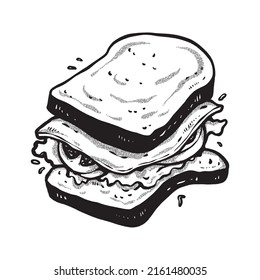 sandwich food illustration line art, hand drawing technique.perfect used for logo, icon, print, etc