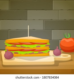 Sandwich Food Photography Delicious Tasty Menu on Table Illustration