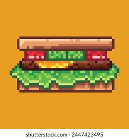 Sandwich food in pixel art style illustration