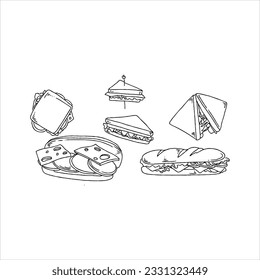  sandwich, food, vector, bread, illustration, snack, fast, meal, cheese, lunch, isolated, ham, burger, restaurant, lettuce, menu, cafe, healthy, set, icon hand drawn doodle illustrations vector set