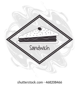 sandwich frame bread lunch snack icon. food and menu Grunge Black and White illustration