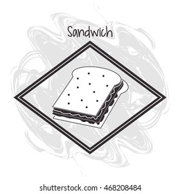 sandwich frame bread lunch snack icon. food and menu Grunge Black and White illustration