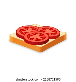Sandwich from fresh bread with tomato slices Illustration of fast food meal