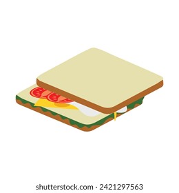Sandwich with fried egg and bread toast, collection of wheat sandwiches vector illustration, with butter, fried eggs, cheese, Breakfast concept toast. Slices of toast. Flat design style.