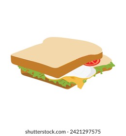 Sandwich with fried egg and bread toast, collection of wheat sandwiches vector illustration, with butter, fried eggs, cheese, Breakfast concept toast. Slices of toast. Flat design style.