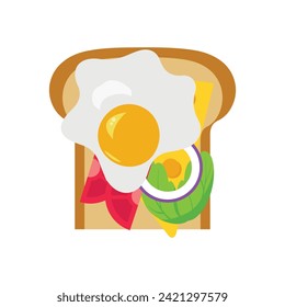 Sandwich with fried egg and bread toast, collection of wheat sandwiches vector illustration, with butter, fried eggs, cheese, Breakfast concept toast. Slices of toast. Flat design style.