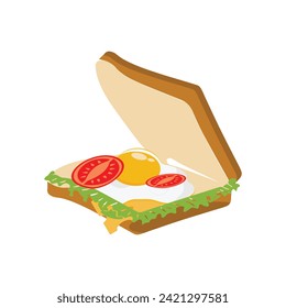 Sandwich with fried egg and bread toast, collection of wheat sandwiches vector illustration, with butter, fried eggs, cheese, Breakfast concept toast. Slices of toast. Flat design style.