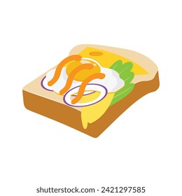 Sandwich with fried egg and bread toast, collection of wheat sandwiches vector illustration, with butter, fried eggs, cheese, Breakfast concept toast. Slices of toast. Flat design style.