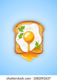 Sandwich with Fried egg. Fast food. Cooking lunch, dinner, breakfast. Natural product. Cooked omelet. Scrambled eggs. EPS10 vector illustration.