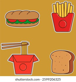 Sandwich fries noodles and bread.