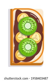 Sandwich with fruit and chocolate peanut butter on white background