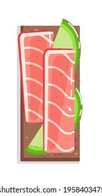 Sandwich with fruit and fish salmon slice isolated on white background