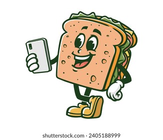 Sandwich with gadget cartoon mascot illustration character vector clip art