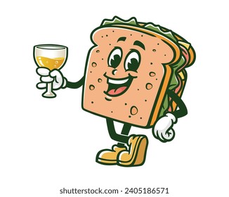 Sandwich with a glass of drink cartoon mascot illustration character vector clip art