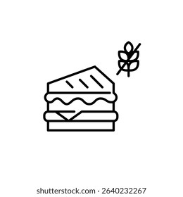 Sandwich and gluten free symbol. Dietary restrictions, food labelling. Pixel perfect, editable stroke vector icon