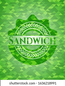 Sandwich green emblem with triangle mosaic background. Vector Illustration. Detailed.