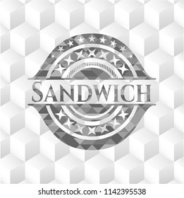 Sandwich grey badge with geometric cube white background