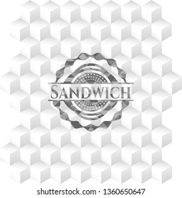 Sandwich grey badge with geometric cube white background