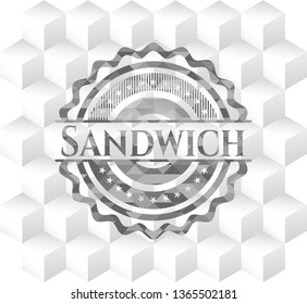 Sandwich grey emblem. Retro with geometric cube white background