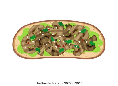 sandwich with grilled mushrooms avocado parsley sesame seeds vegan healghy food vector illustration