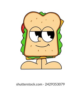 sandwich groovy cartoon character vector
