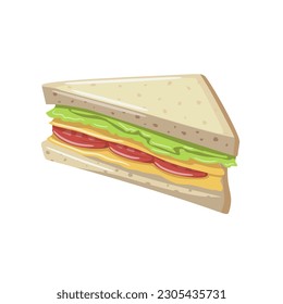 Sandwich with ham, cheese, tomato, lettuce, vegetables and meat. Isolated vector clip art illustration