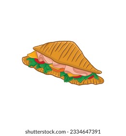 Sandwich with ham, cheese, tomato and lettuce. Vector illustration