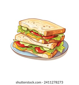 bocadillo con jamón y verduras , pan , miel , desayuno , comida rápida aislada en un diseño de fondo blanco