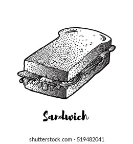 Sandwich hand drawing. VECTOR sketch. Great for restaurant menu or banner