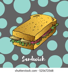 Sandwich hand drawing. VECTOR sketch. Great for restaurant menu or banner