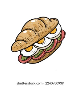 Sandwich hand drawn colorful cartoon style vector illustration.
