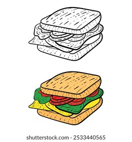 sandwich hand drawn engrave style vector art icon