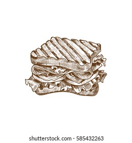 Sandwich hand drawn sketch retro style vector illustration