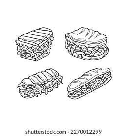 sandwich handrawn doodle illustrations vector set