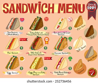 Sandwich healthy Menu billboard with bread option for restaurant, fast food, and more