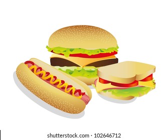 Sandwich, hot dog and hamburguer, vector illustration