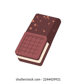 Sandwich Ice Cream with Chocolate Cookie and Sprinkles Isolated on White Background. Tasty Summer Dessert, Sweet Dairy Product Design Element. Cartoon Vector Illustration