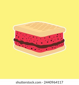 Sandwich ice cream icon. Vector illustration, red velvet flavored ice cream sandwich.