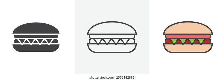 Sandwich icon collection in black and colored style.
