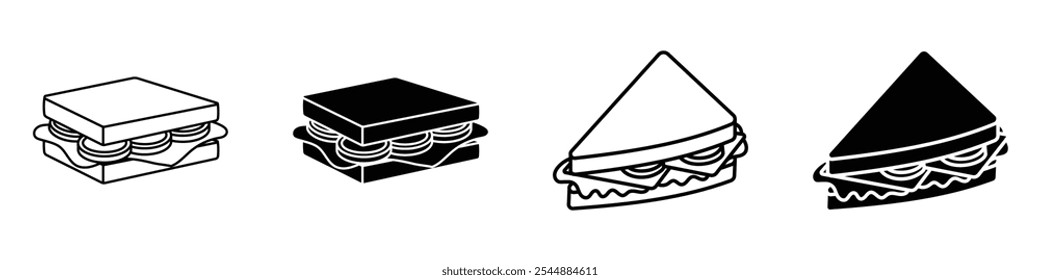 Sandwich icon collection in black and white filled and solid vector style.