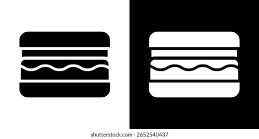 Icono de sándwich en versión plana sobre fondo blanco y negro