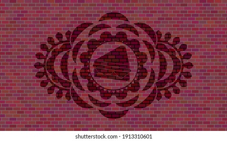 sandwich icon inside red brick wall badge. Tiles fancy background. Intense illustration. 