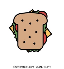 Icono de sándwich sobre fondo blanco. Ilustración de comida rápida
