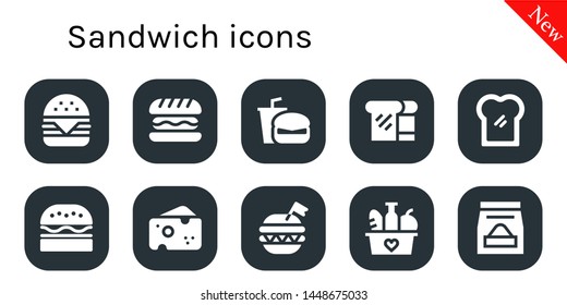 sandwich icon set. 10 filled sandwich icons.  Simple modern icons about  - Hamburger, Fast food, Bread, Toast, Burger, Cheese, Food